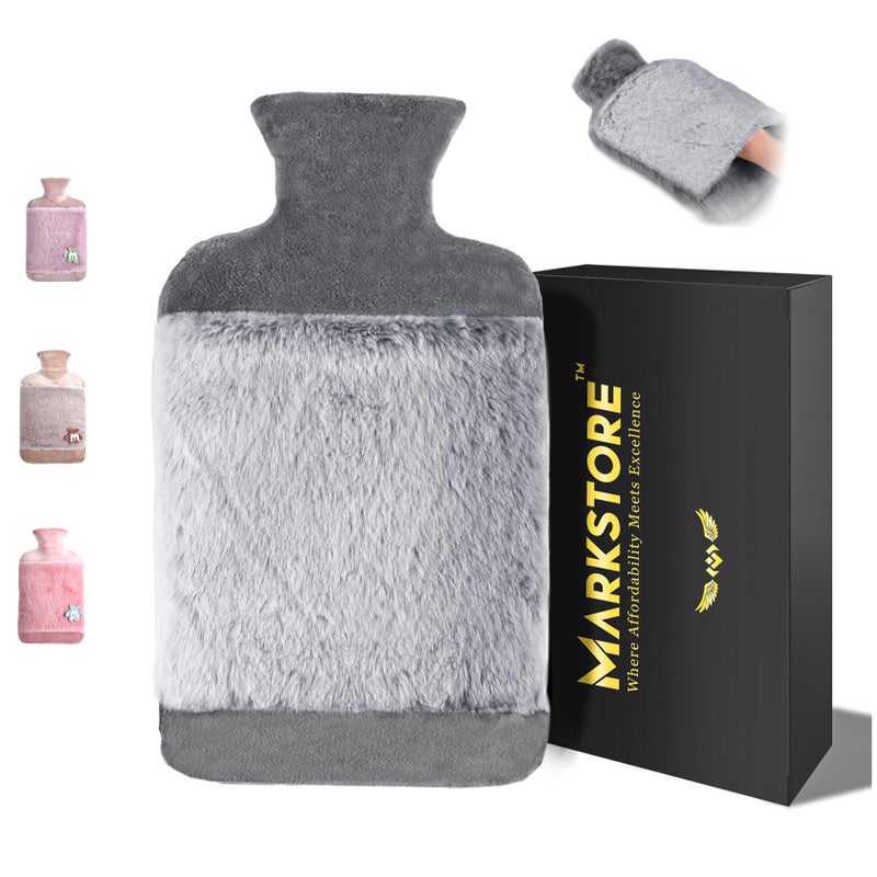 مارك ستور كيس ماء ساخن، زجاجة مع غطاء ناعم لجيب اليد، (2 لتر) - لتخفيف الآلام والرقبة والأكتاف، وتدفئة القدمين، وتشنجات الدورة الشهرية، والساخنة والباردة - Image 1